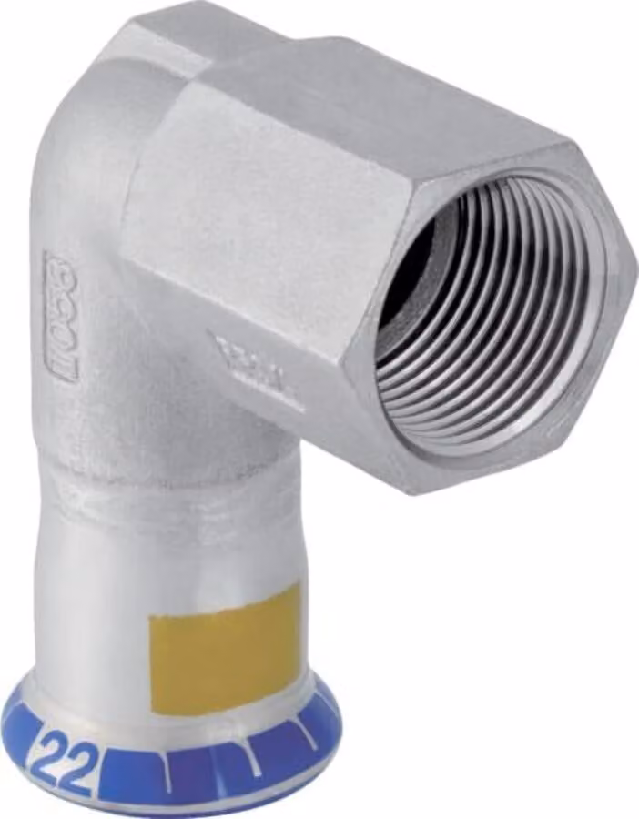 Geberit angolo di transizione del gas Mapress d 15xRp 1/2, 90G, m IG, acciaio inox