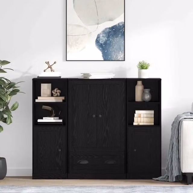 Credenza con cassetto 3 pz-Set di 3 Buffet-Armadio da cucina Rovere Nero Legno multistrato 814181