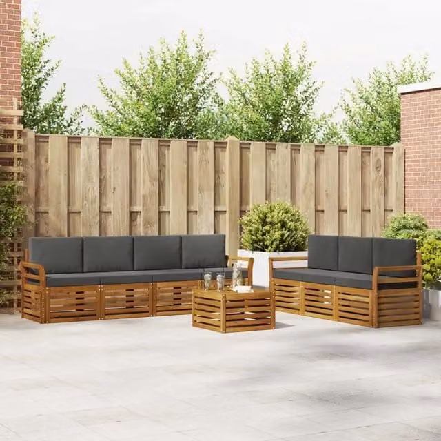 Set divani 8 pz Naturale e Antracite Legno di Acacia Massello 3374492