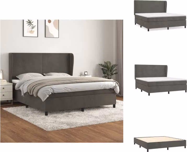 vidaXL Letto a molle con materasso grigio scuro 160x200 cm in velluto - Letti e strutture letto