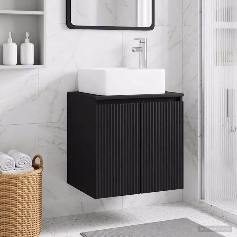 Mobile Lavabo da Parete vidaXL Nero Opaco L: 53 cm, P: 35 cm, H: 63 cm