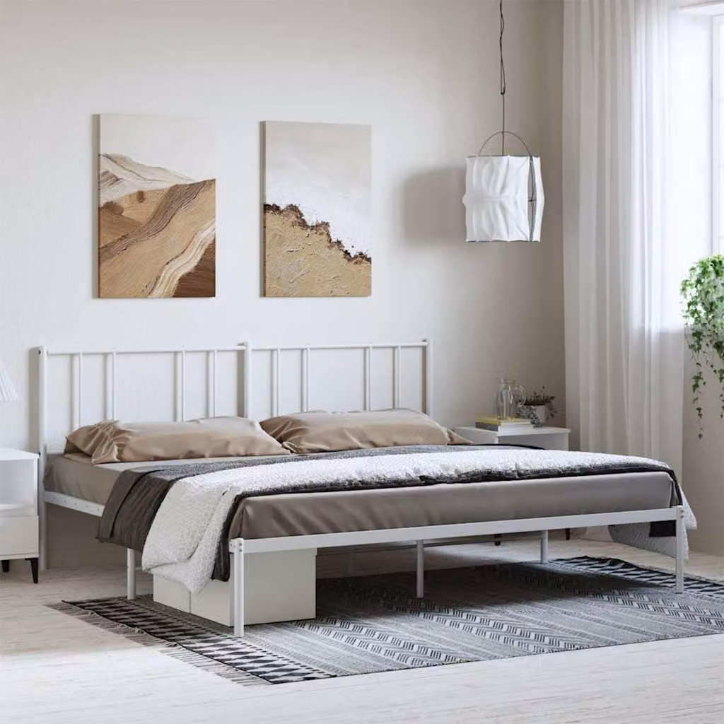 vidaXL Giroletto con Testiera in Metallo Bianco L: 198 cm, P: 90 cm, H: 207 cm