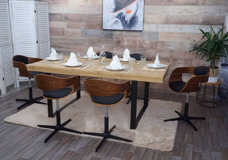 set di 6 sedie da pranzo HWC-H46, sedia, meccanismo girevole regolabile in altezza legno curvo ~ ecopelle effetto noce nero
