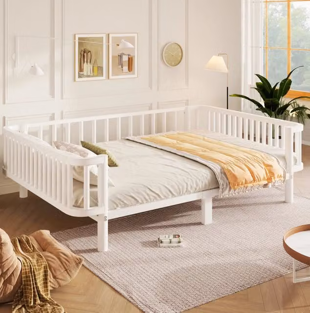 Letto da giorno in metallo bianco con struttura in acciaio dal design minimalista L/P/H: 140 x 200 x 148 cm