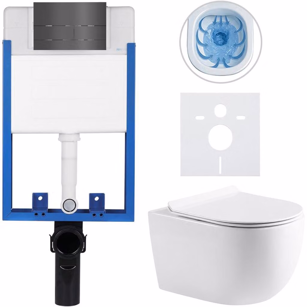 CERANO - Set completo per WC da incasso Lite/Felci - bianco lucido - pulsante per WC Line, acciaio inossidabile - da incasso - 52,5x36 cm