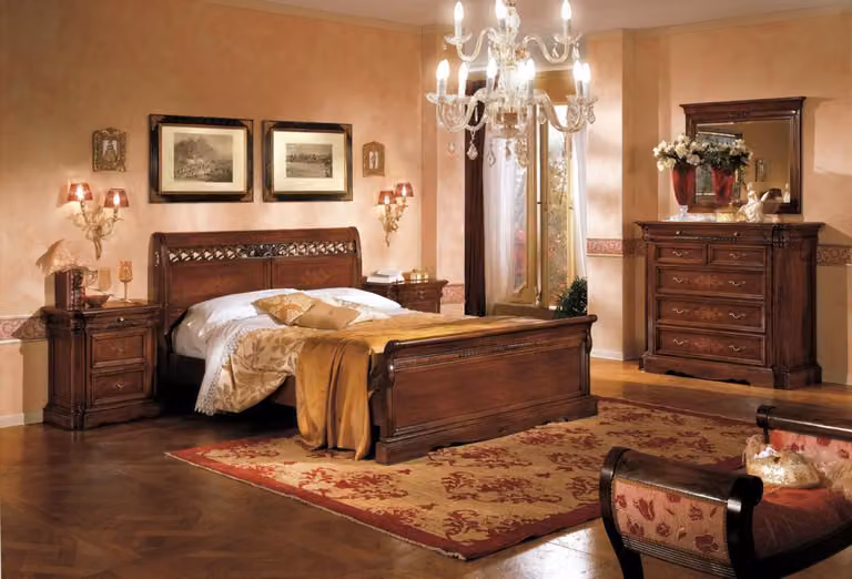 5tlg.Set Schlafzimmermöbel Bett 2 Nachttische Kommode mit Spiegel Braun