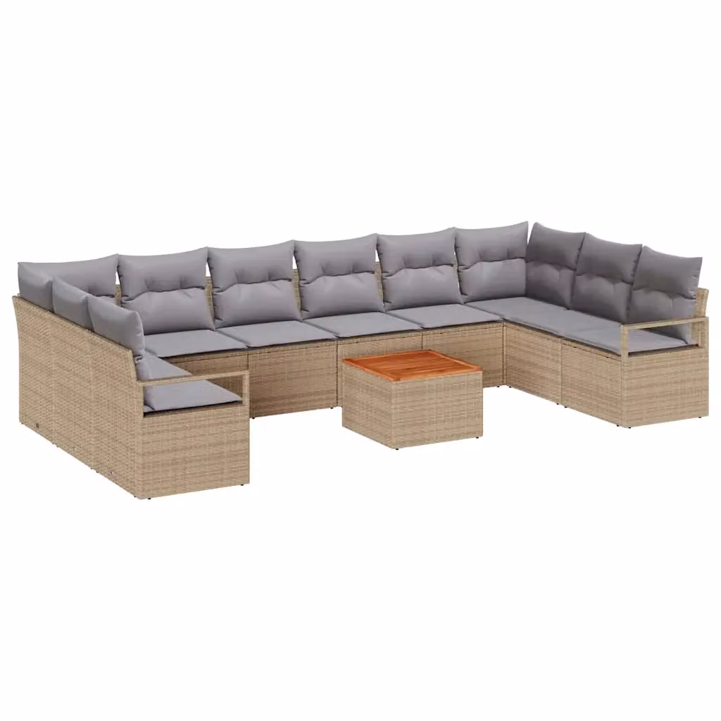 Set Divano da Giardino Moderno vidaXL a Forma a U in Polyrattan Beige con 11 Pezzi e Tavolino da Esterno – 2