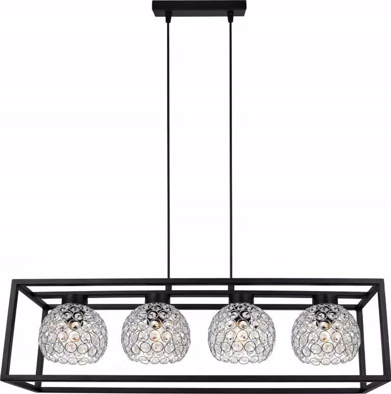 Lampada a sospensione Crystal Cage - Lampada da soffitto per soggiorno, camera da letto e sala da pranzo - Lampada a sospensione in metallo e vetro - E27 - Cromo - 4 luci
