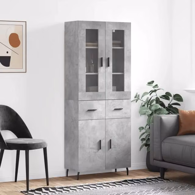 Credenza moderna vidaXL in legno, vetro e metallo, colore grigio, L: 69,5 cm, P: 34 cm, H: 180 cm – 1