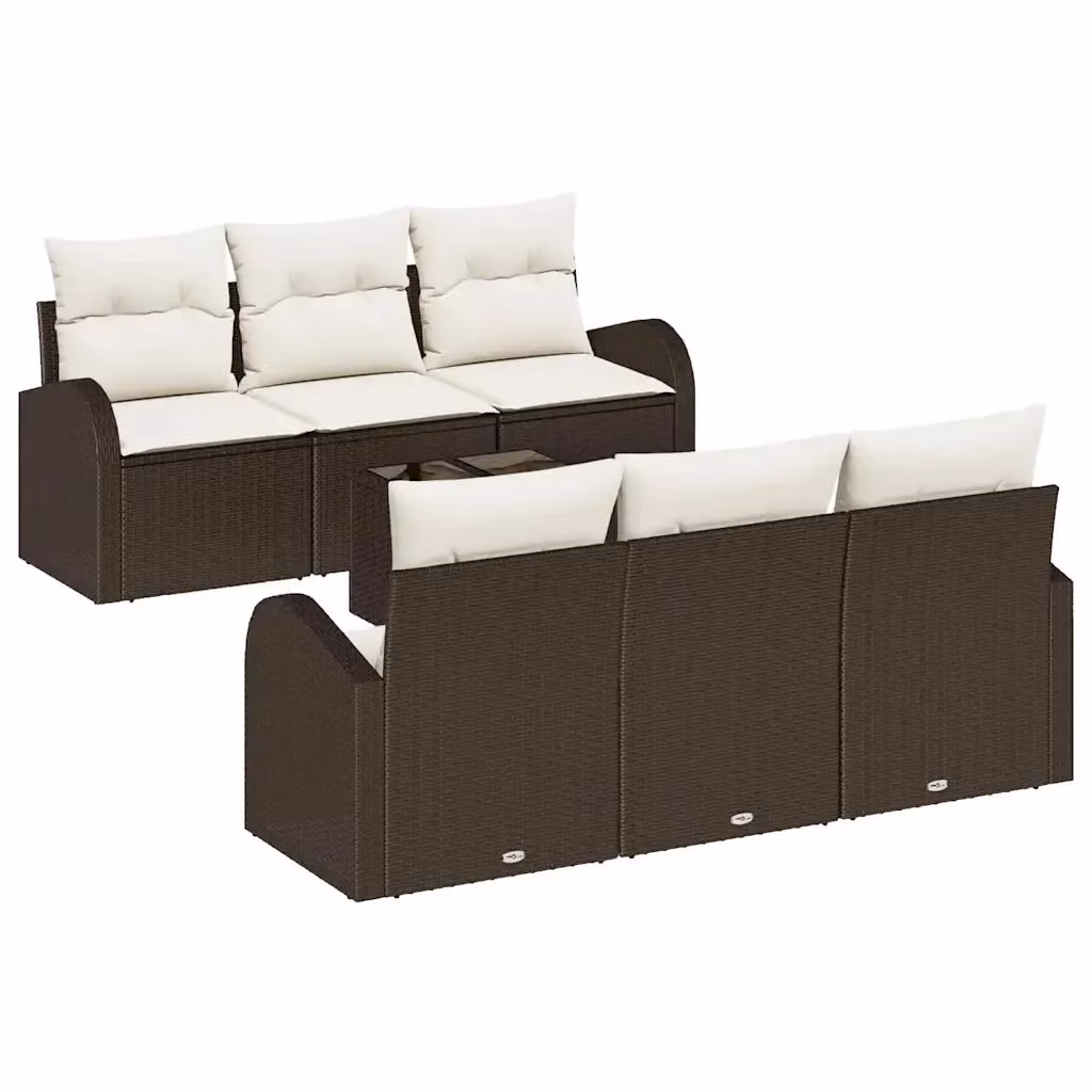 Set Divano da Giardino vidaXL 7 Pezzi Marrone con Cuscini e Tavolino in Polyrattan e Metallo – 2