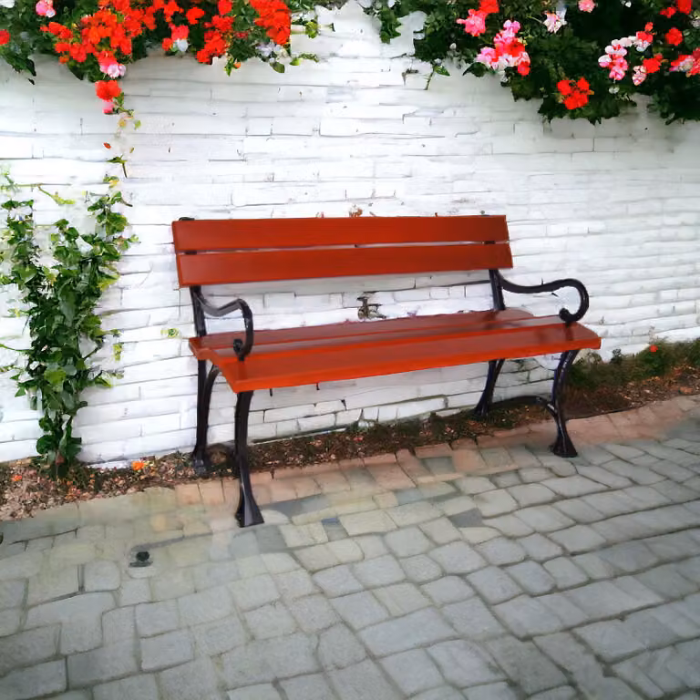 Panchina da giardino di alta qualità II in legno di pino, colore mogano, 120 cm