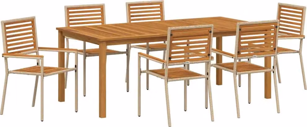 Set da Pranzo per Giardino 7 pcs Beige Legno di Acacia Massello