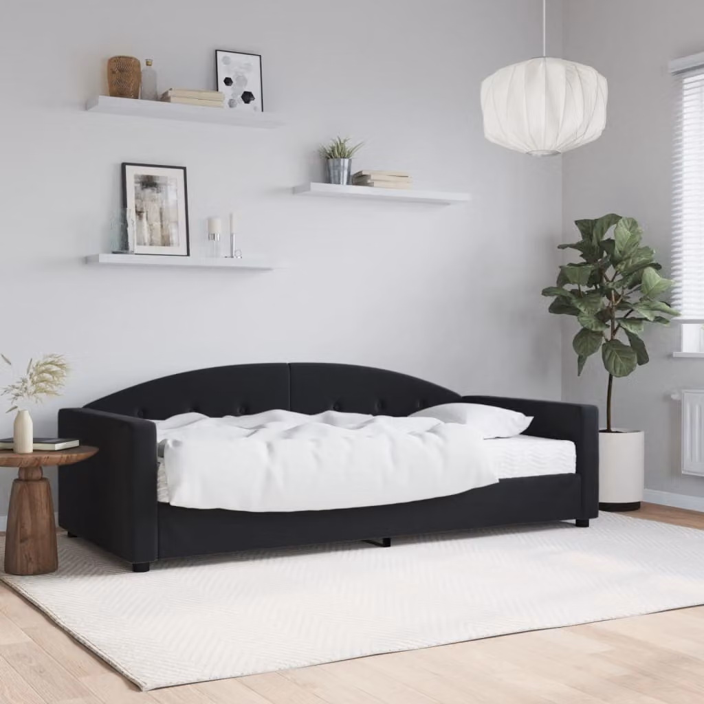 vidaXL Divano Letto in Velluto Nero con Materasso L/P/H: 190 x 90 x 75 cm