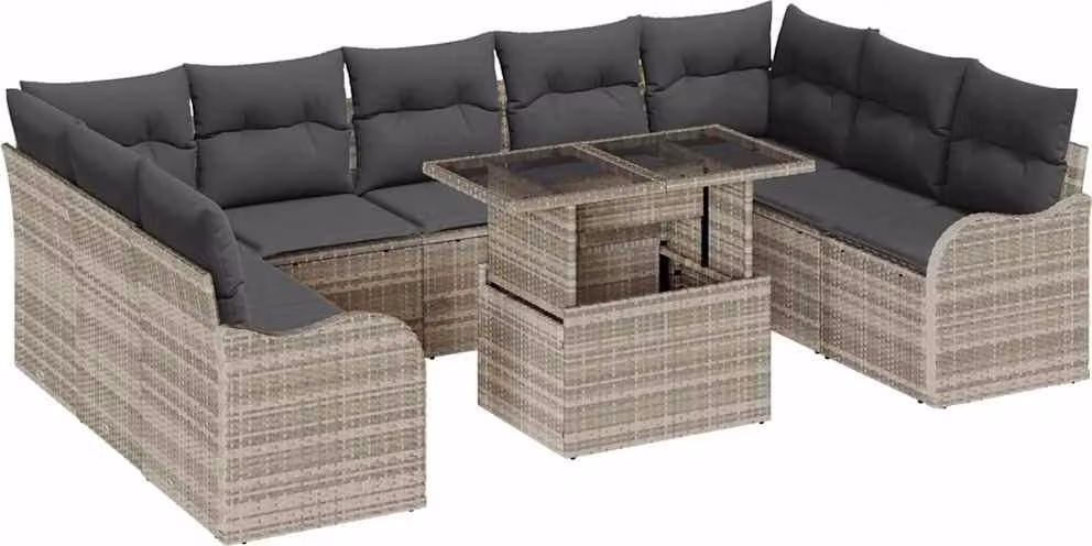 Set Divano da Giardino 10 pcs Grigio chiaro Poly Rattan