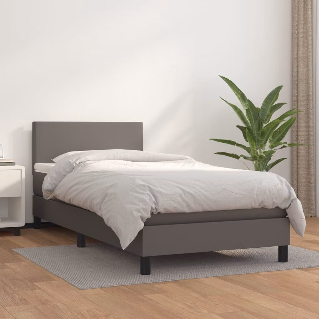 The Living Store Letto a molle con materasso grigio 80x200 cm in Pelle finta