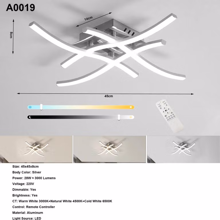 Plafoniera a LED moderna - A0019 - Lampada da soffitto a incasso - Dimmerabile - LED integrati - 24 W - Alluminio - 220 V