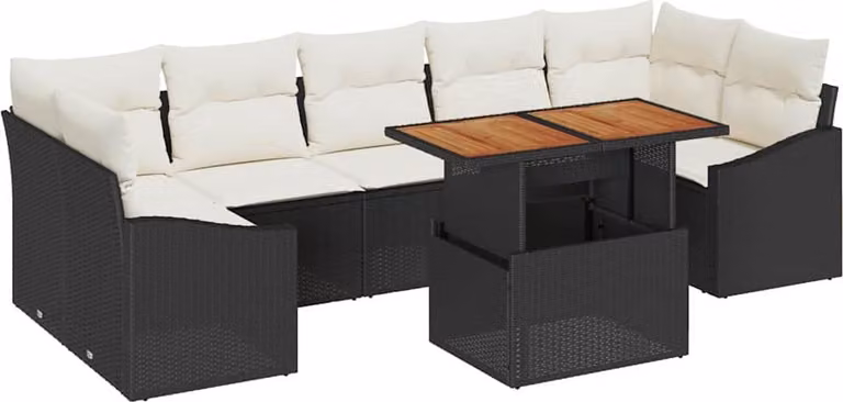 Set Divano da Giardino con cuscino 8 pcs Nero e Beige