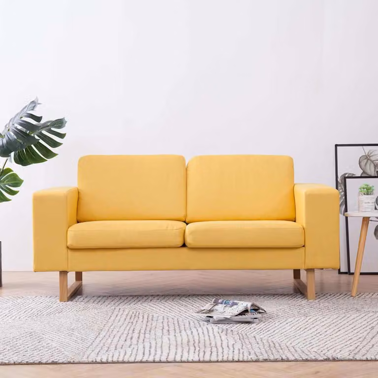 vidaXL Divano a 2 Posti Moderno in Tessuto Giallo con Cuscini e Coperture Rimovibili