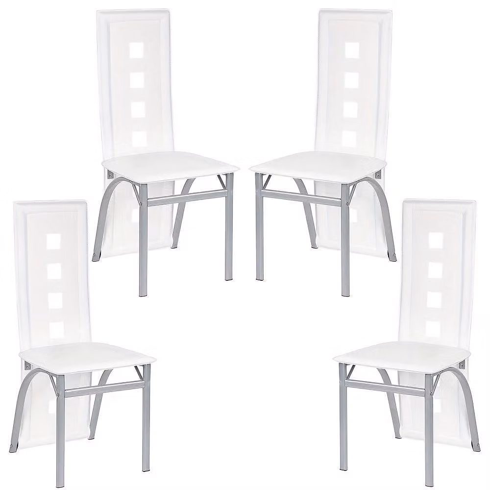 Set di 4 sedie da pranzo - bianco, ecopelle - gambe cromate - design moderno