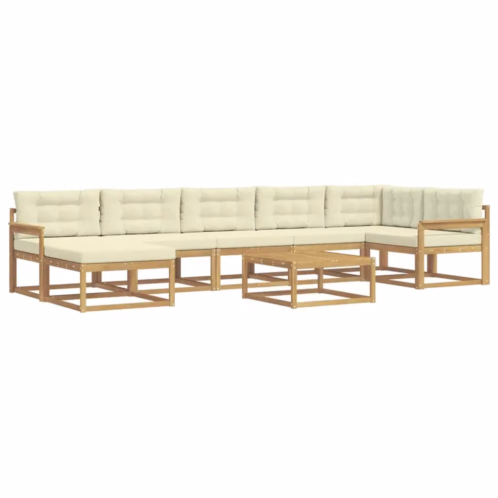 Set di divani da esterno vidaXL in legno di acacia con tavolino e pouf, 8 pezzi, Bianco e Beige – 2