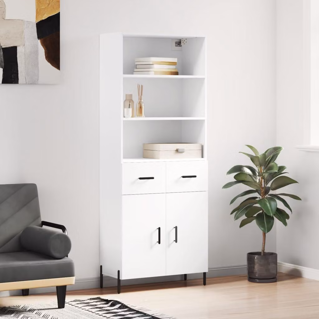 Credenza moderna vidaXL bianca con ante a battente e ripiani interni in legno e metallo L: 69,5 cm, P: 34,0 cm, H: 180,0 cm