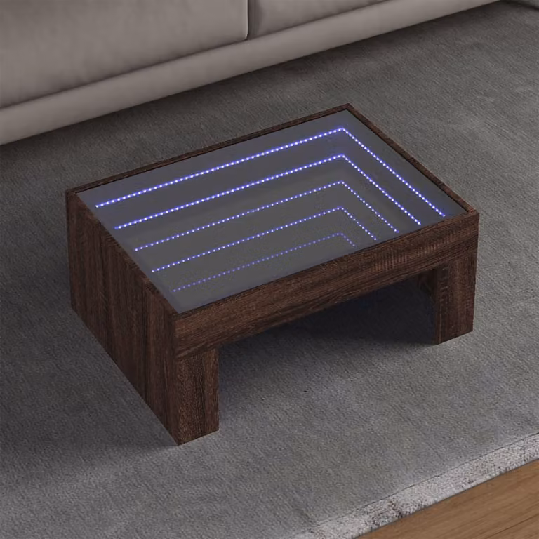vidaXL Tavolino da Salotto Moderno con LED in Rovere Marrone L: 70 cm, P: 50 cm, H: 30 cm