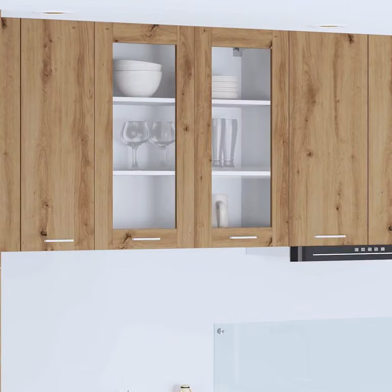 Armadio pensile da cucina vidaXL in rovere marrone con ante in vetro e ripiani interni L 80 x P 31 x H 80 cm