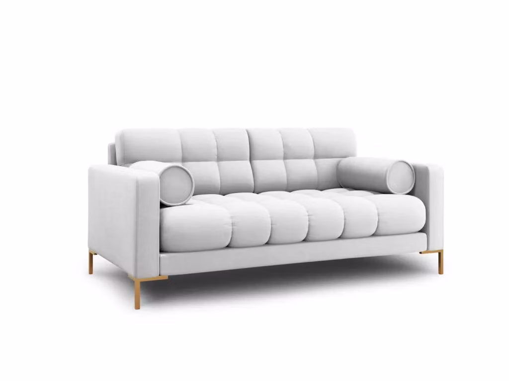 Divano 2 posti Bali di Cosmopolitan Design in tessuto grigio chiaro con struttura moderna e dettagli in metallo – 2