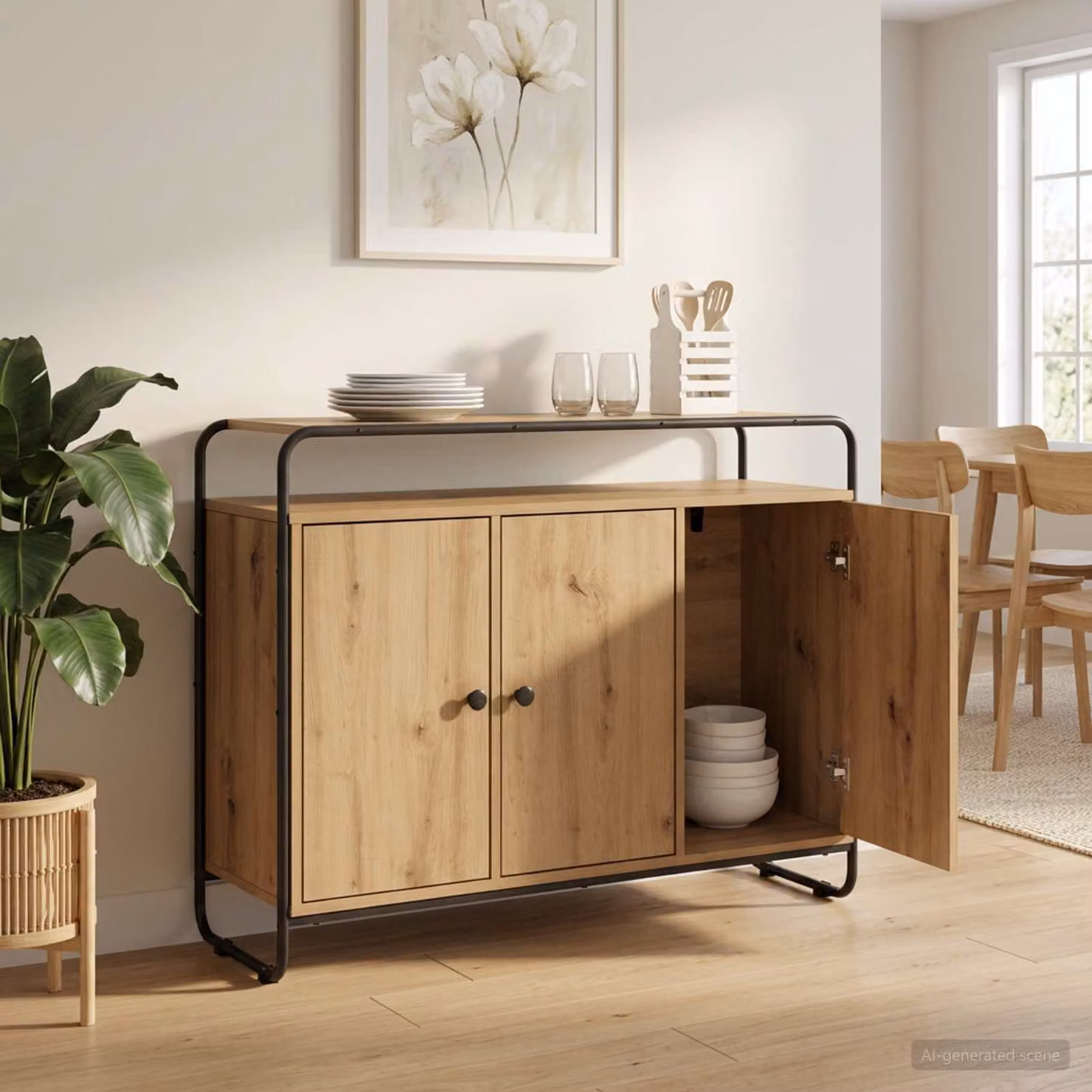 Credenza in stile industriale vidaXL in legno e metallo, colore marrone, L 102 x P 35 x H 75 cm
