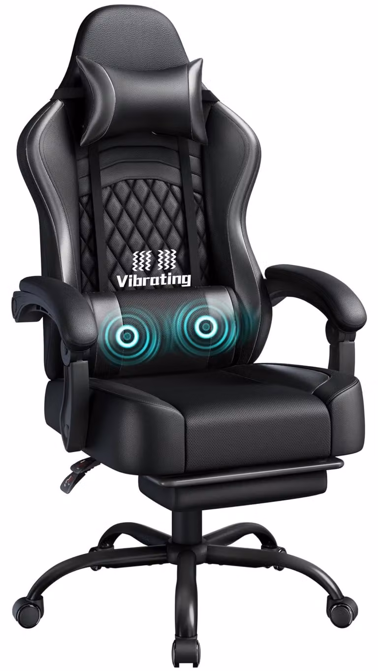 Sedia da gaming ergonomica - Sedia da ufficio gaming - Schienale alto con poggiatesta - Pelle finta nera - Per ufficio domestico e sala giochi