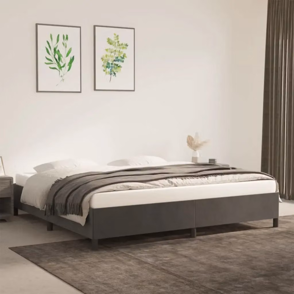 Letto matrimoniale moderno in velluto grigio con struttura imbottita e doghe in legno L/P/H: 200 x 200 x 35 cm – 2