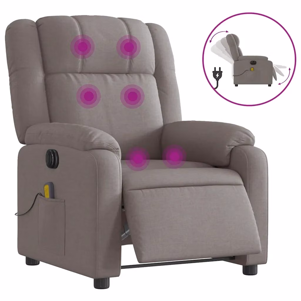 Poltrona Reclinabile Elettrica vidaXL in Tessuto Beige e Grigio con Braccioli per il Relax in Soggiorno – 2