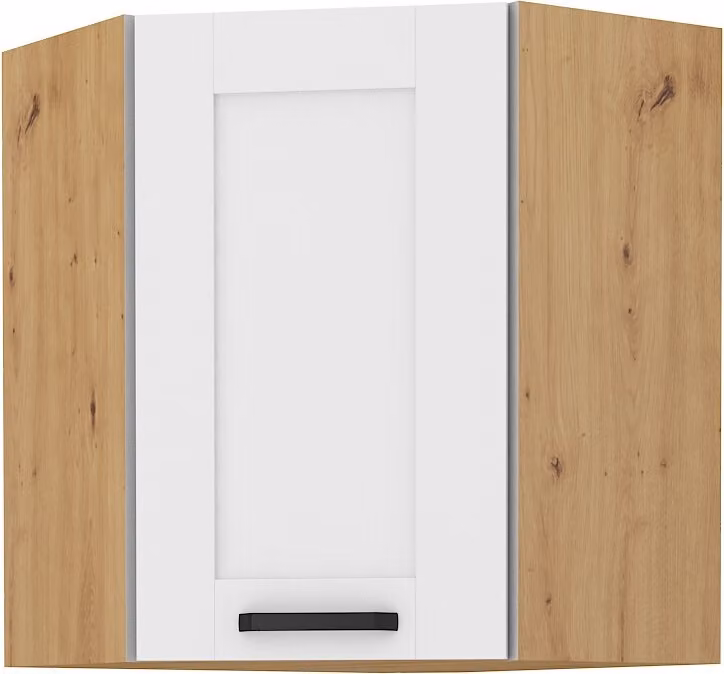 Armadietto superiore ad angolo LAILI - 60x60 cm, bianco / rovere artisan