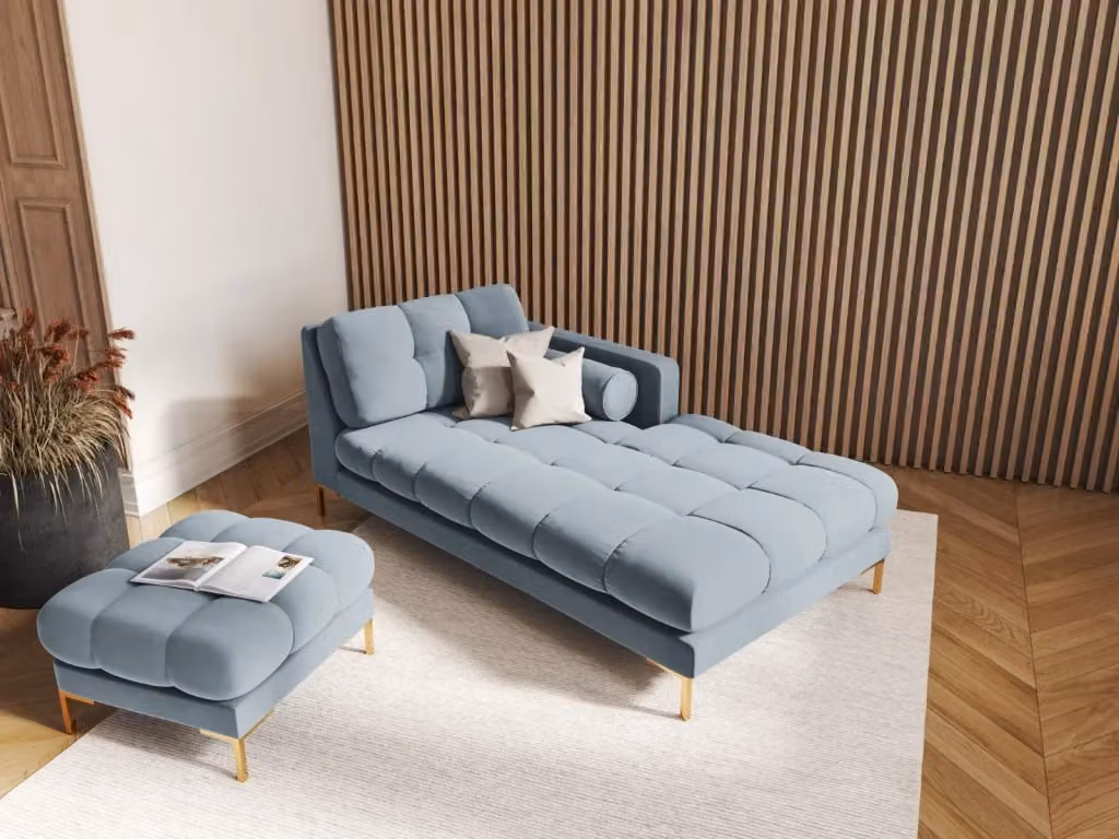 Chaise longue destra Bali di Cosmopolitan Design in velluto azzurro L/P/H: 164 x 102 x 75 cm – 2