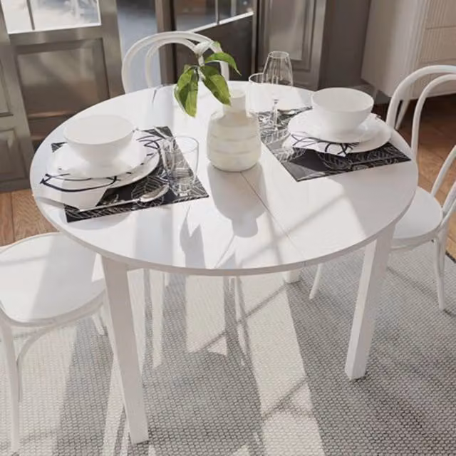 DMORA Tavolo Rotondo Allungabile Moderno Bianco per 6 Persone L/P/H: 100 x 80 x 76 cm