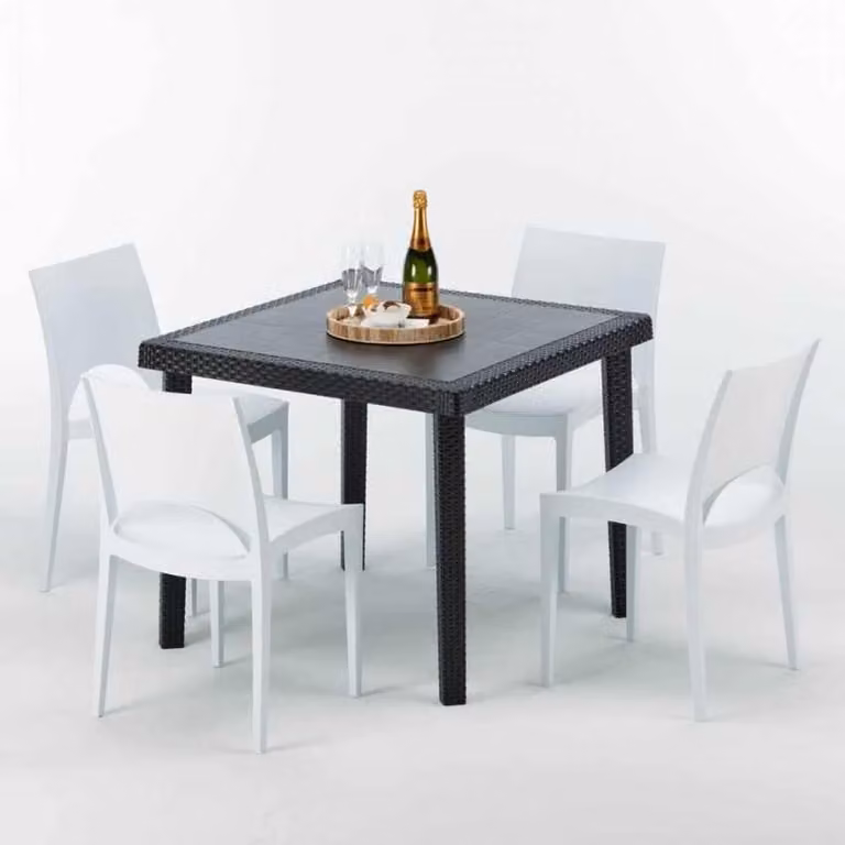 Tavolo quadrato nero e 4 sedie Set di bastoni da esterno in polipropilene colorato Grand Soleil Paris Passion - Bianco