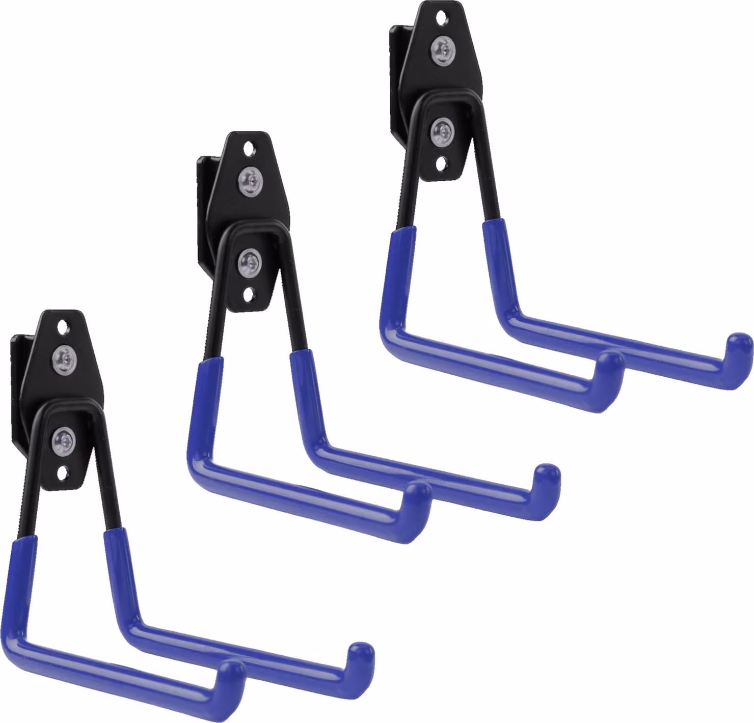Set di 3 ganci portautensili BOTLE per sistema di valigette Qbrick per utensili elettrici, "dritti" 13 cm, robusti con rivestimento in PVC, per garage, officina, capanno, ganci doppi, portata fino a 30 kg