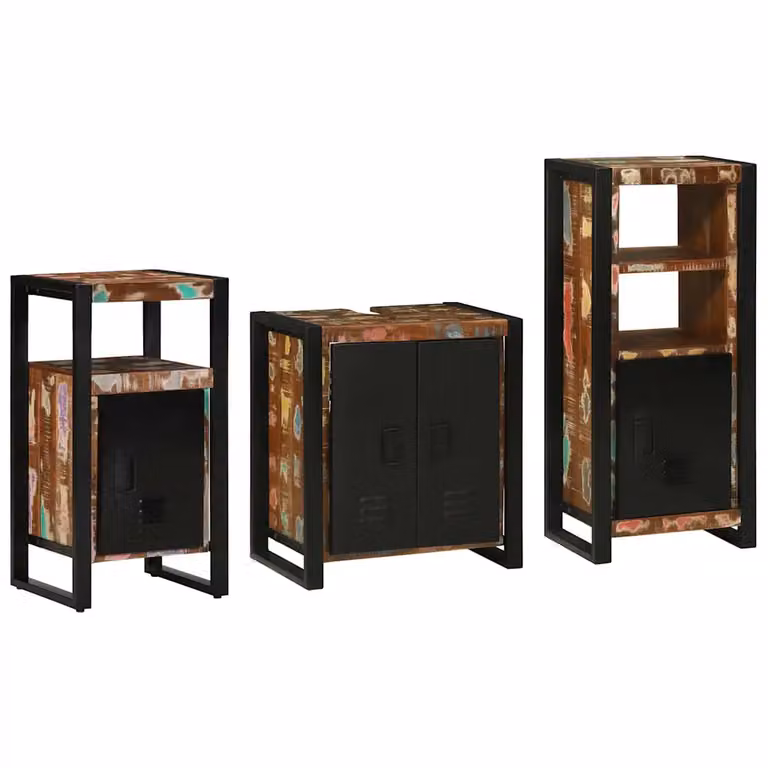 Set di mobili da bagno moderni vidaXL in legno e metallo, 3 pezzi, multicolore e nero