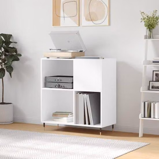 Mobiletto porta dischi in vinile - Struttura in legno robusta - 84,5 x 38 x 89 cm - Bianco