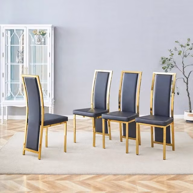 Set di 4 sedie da pranzo REDOM in ecopelle e metallo, colore Nero/Oro, Altezza: 109 cm