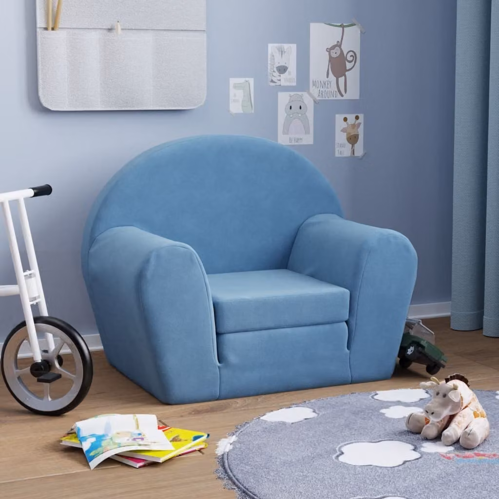 Maison Exclusive - Divano letto per bambini, colore blu, tessuto morbido e peluche