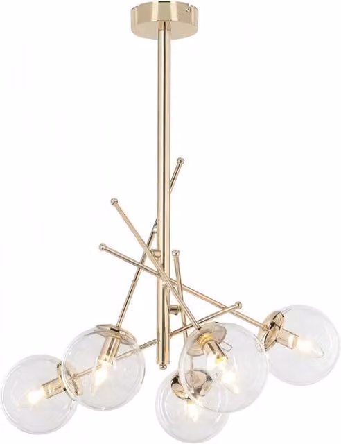 Lampada da soffitto Gondia ASZ1391 in metallo colore oro con 5 paralumi in vetro