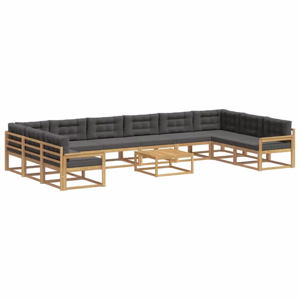 Set di divani da esterno vidaXL a forma di U in legno di acacia con cuscini, Bianco, Antracite e Marrone – 2