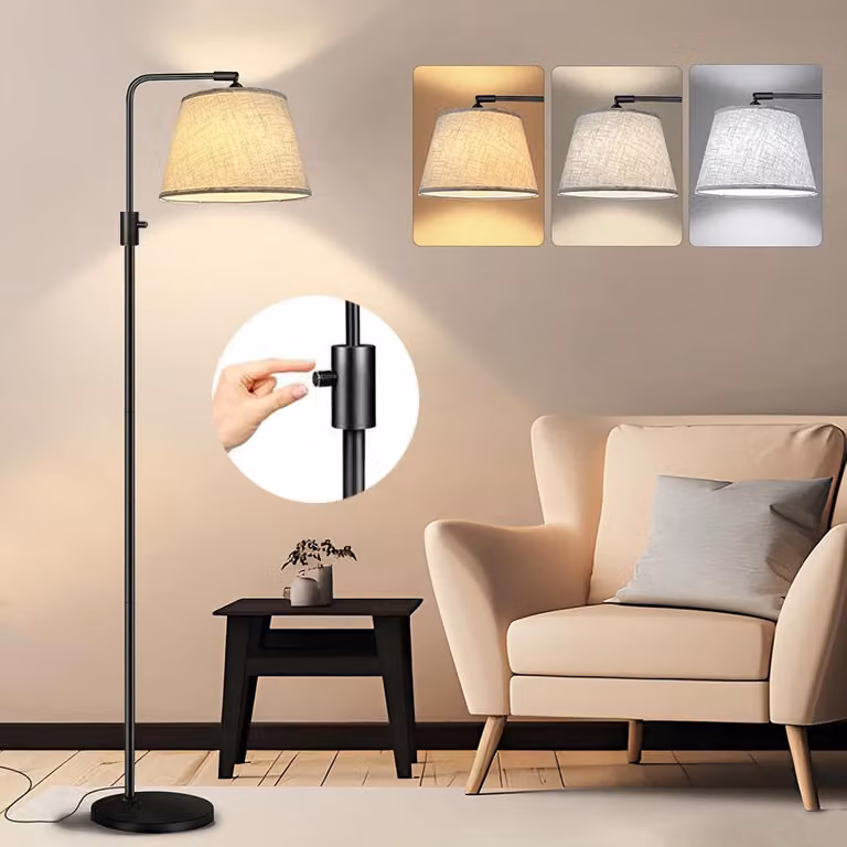 Lampada da terra LED, dimmerabile, altezza 173 cm, lampada ad arco con paralume in lino, attacco E27, 3 temperature di colore, lampada da terra, lampada da lettura, lampada ad arco