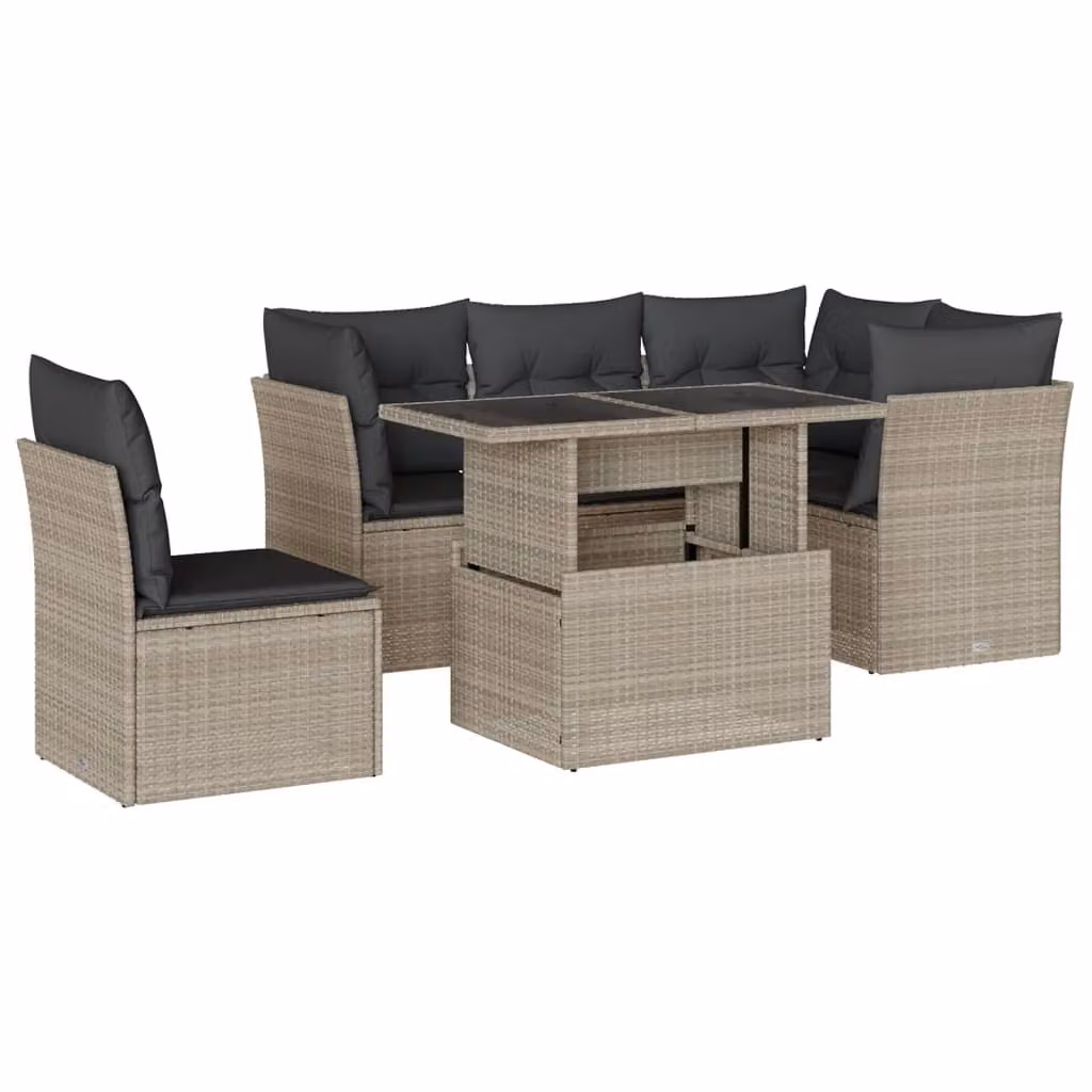 Set Divano da Giardino 6pz con Cuscini Grigio Chiaro Polyrattan