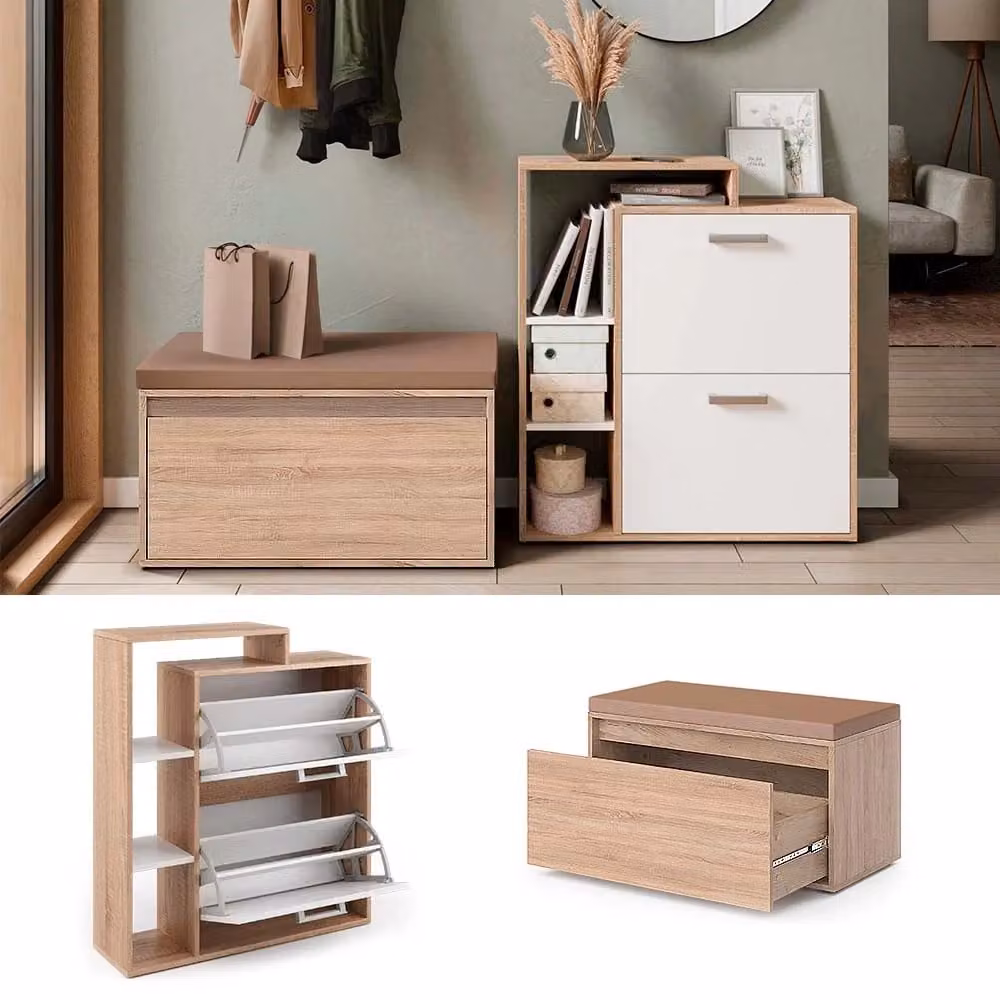 Scarpiera da ingresso Orlando Vicco beige con banco, 2 parti – 2
