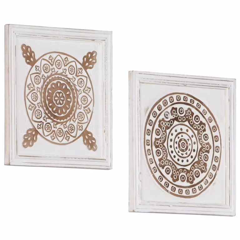 Decorazione artistica moderna vidaXL in legno, set da 2 pezzi, stile astratto geometrico, Marrone e bianco, L 40 x P 40 x H 1,5 cm