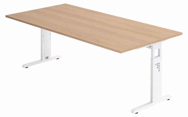 bümö Scrivania Serie-O - Dimensioni: 200 x 100 cm, struttura: bianco, decorazione: rovere