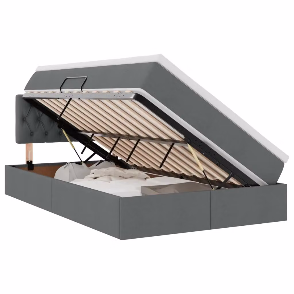 Letto con contenitore vidaXL con illuminazione LED e porta USB in tessuto Grigio Scuro L/P/H: 120 x 200 x 88 cm – 2