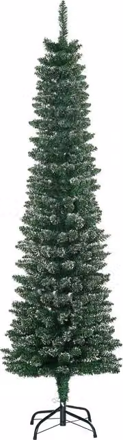 Albero di Natale Innevato Slim HOMCOM con 443 Rami, Base Rimovibile e Pieghevole, Verde, Ø: 48 cm, Altezza: 165 cm